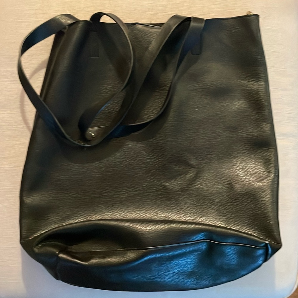 Black vegan leather tote